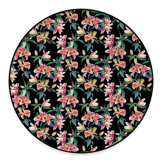 Watercolor Tropical Lily Pattern Print Round Floor Mat