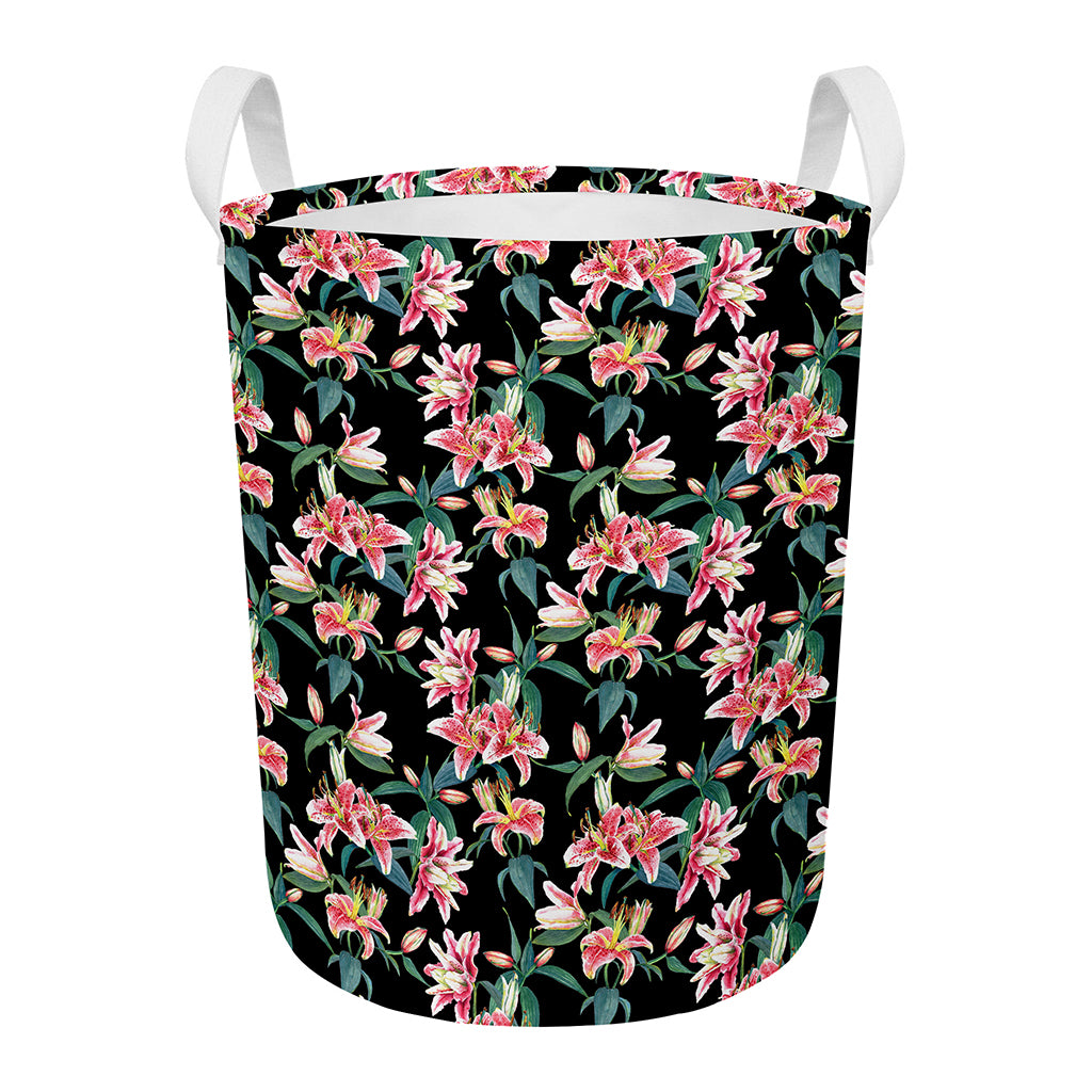 Watercolor Tropical Lily Pattern Print Round Laundry Basket