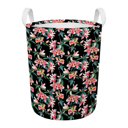 Watercolor Tropical Lily Pattern Print Round Laundry Basket