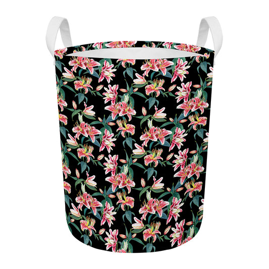 Watercolor Tropical Lily Pattern Print Round Laundry Basket