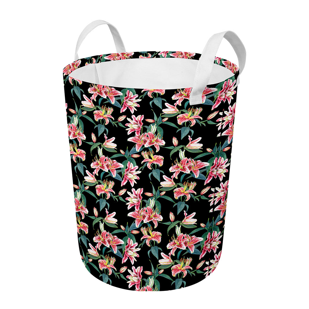 Watercolor Tropical Lily Pattern Print Round Laundry Basket