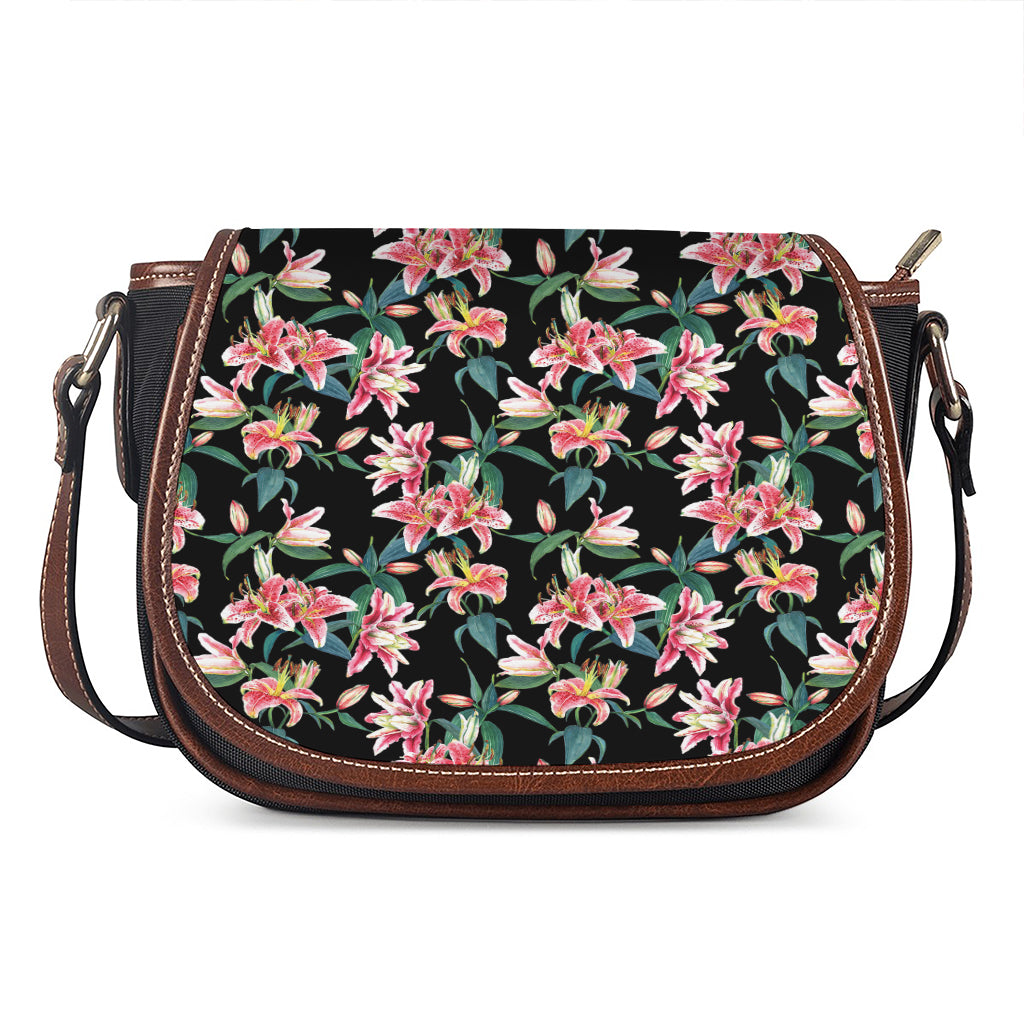 Watercolor Tropical Lily Pattern Print Saddle Bag