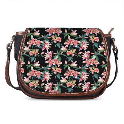 Watercolor Tropical Lily Pattern Print Saddle Bag