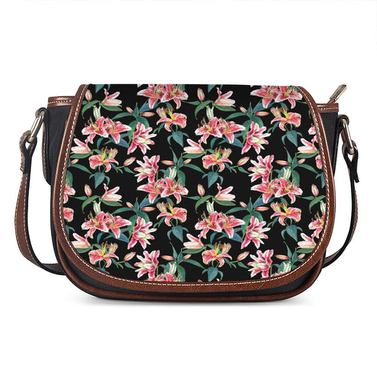 Watercolor Tropical Lily Pattern Print Saddle Bag