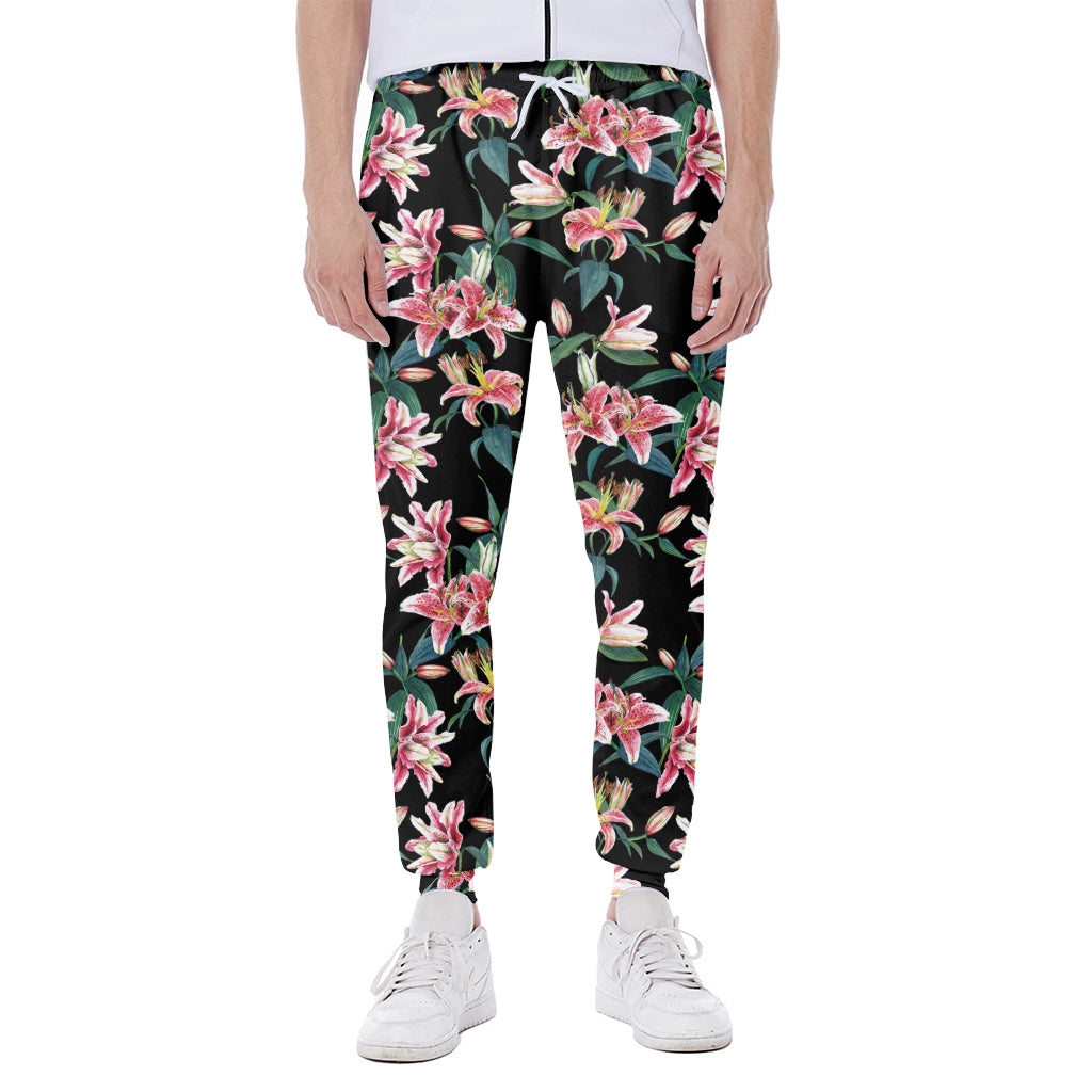 Watercolor Tropical Lily Pattern Print Scuba Joggers