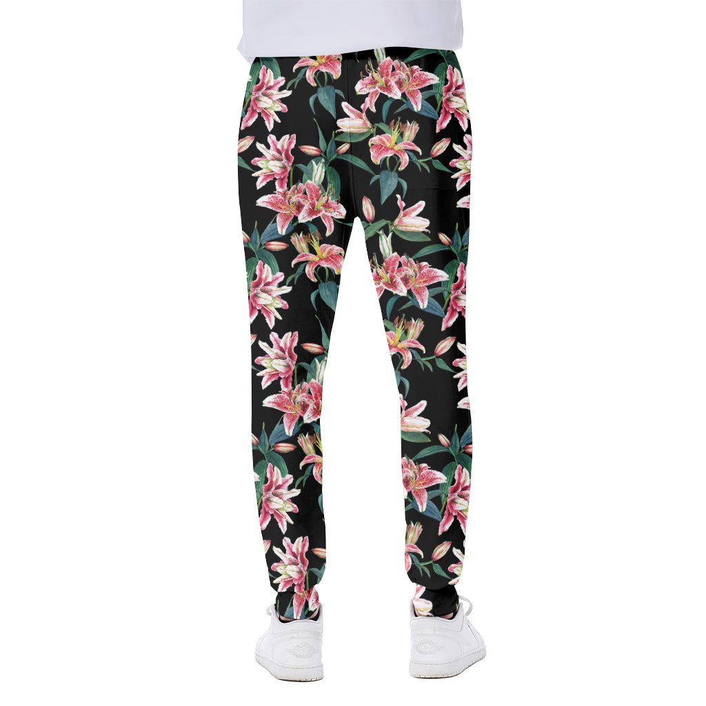 Watercolor Tropical Lily Pattern Print Scuba Joggers
