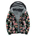 Watercolor Tropical Lily Pattern Print Sherpa Lined Zip Up Hoodie