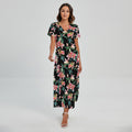 Watercolor Tropical Lily Pattern Print Short Sleeve Maxi Dress