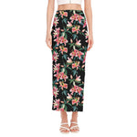 Watercolor Tropical Lily Pattern Print Side Slit Maxi Skirt