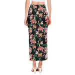 Watercolor Tropical Lily Pattern Print Side Slit Maxi Skirt