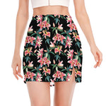 Watercolor Tropical Lily Pattern Print Side Slit Mini Skirt