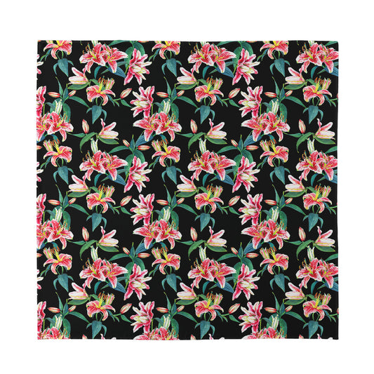 Watercolor Tropical Lily Pattern Print Silk Bandana