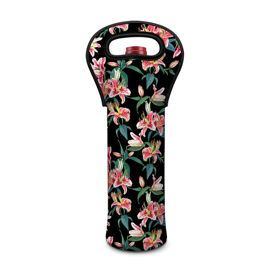 Watercolor Tropical Lily Pattern Print Single Neoprene Wine Tote