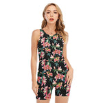Watercolor Tropical Lily Pattern Print Sleeveless One Piece Swimsuit
