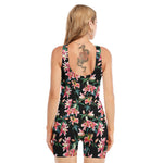 Watercolor Tropical Lily Pattern Print Sleeveless One Piece Swimsuit