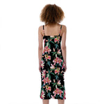 Watercolor Tropical Lily Pattern Print Slim Fit Midi Cami Dress