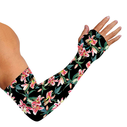 Watercolor Tropical Lily Pattern Print Sun Protection Arm Sleeves