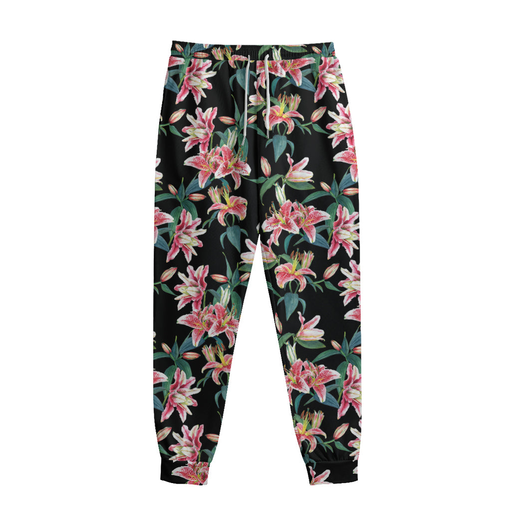 Watercolor Tropical Lily Pattern Print Sweatpants