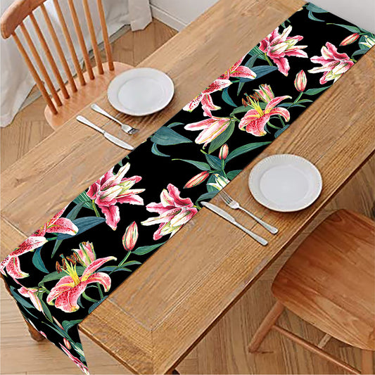 Watercolor Tropical Lily Pattern Print Table Runner