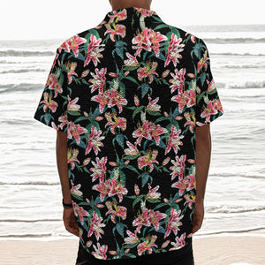 Watercolor Tropical Lily Pattern Print Textured Short Sleeve Shirt