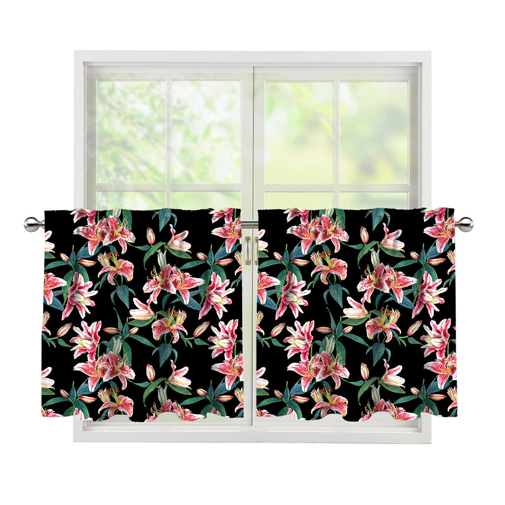 Watercolor Tropical Lily Pattern Print Tier Curtains