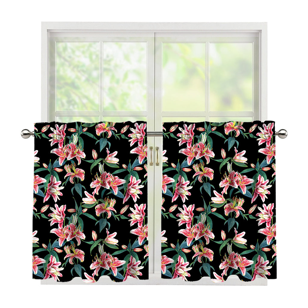Watercolor Tropical Lily Pattern Print Tier Curtains