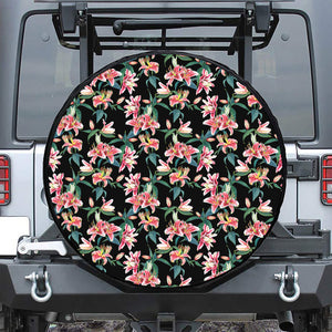 Watercolor Tropical Lily Pattern Print Tire Cover