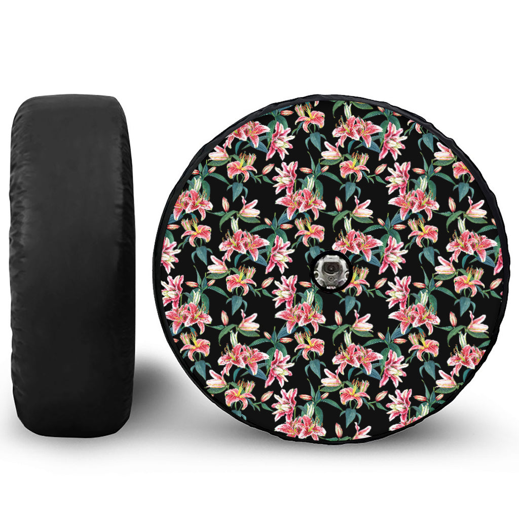 Watercolor Tropical Lily Pattern Print Tire Cover With Camera Hole