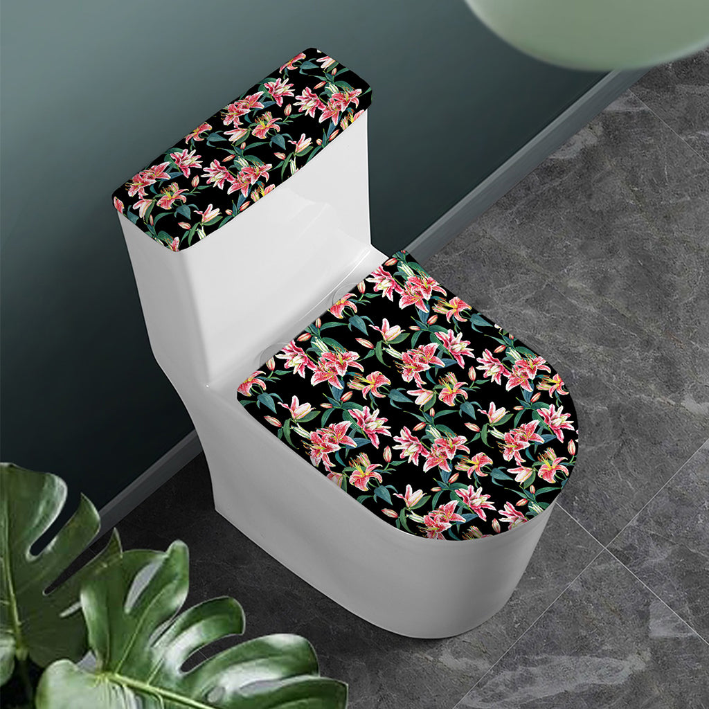 Watercolor Tropical Lily Pattern Print Toilet Lid And Tank Cover Set