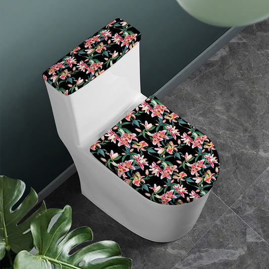 Watercolor Tropical Lily Pattern Print Toilet Lid And Tank Cover Set