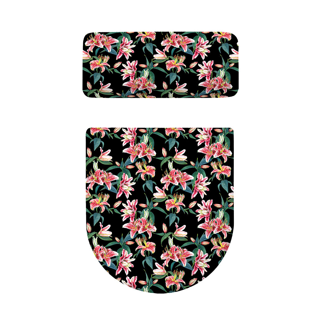 Watercolor Tropical Lily Pattern Print Toilet Lid And Tank Cover Set