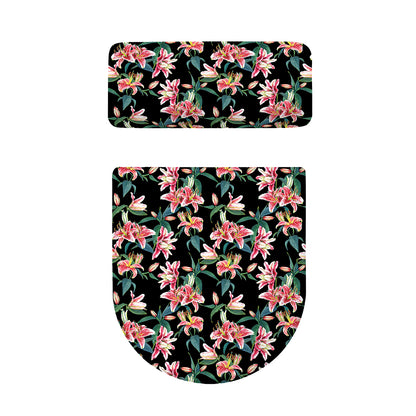 Watercolor Tropical Lily Pattern Print Toilet Lid And Tank Cover Set
