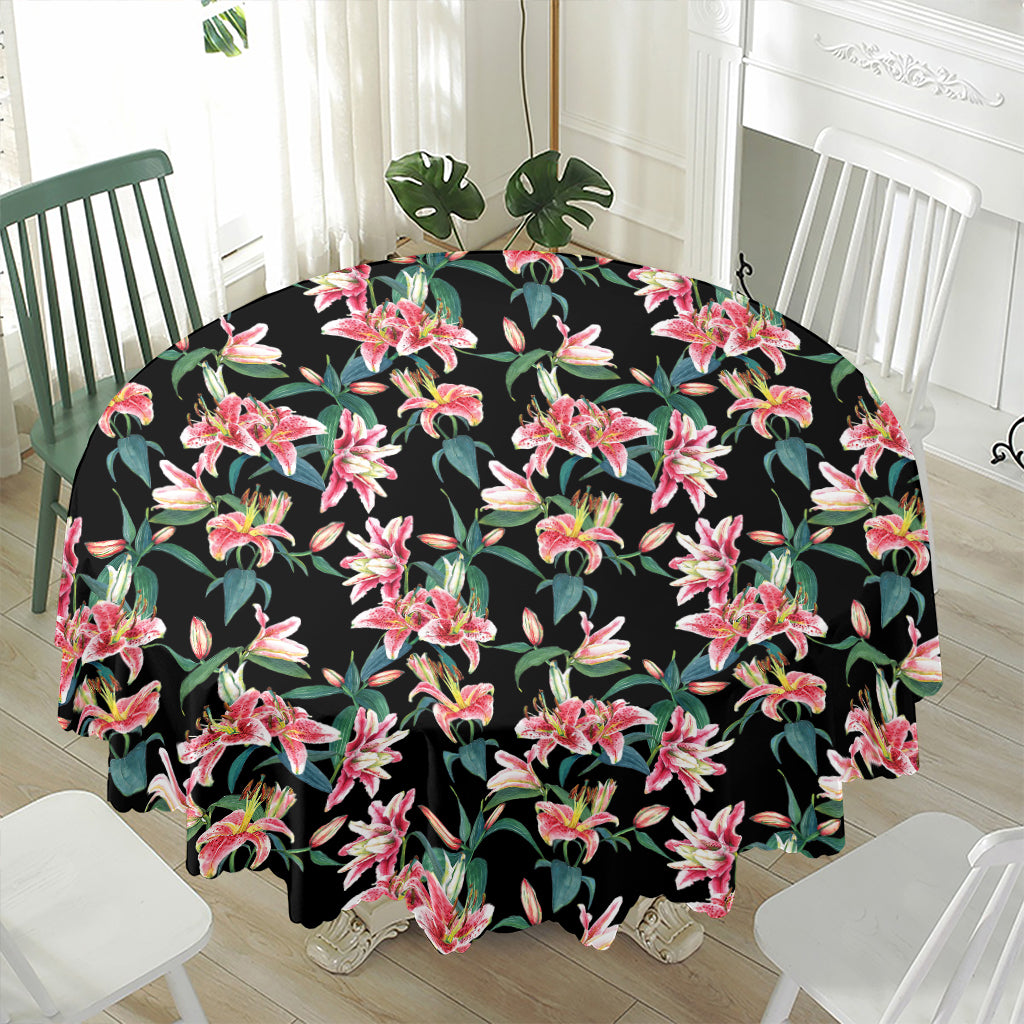Watercolor Tropical Lily Pattern Print Waterproof Round Tablecloth