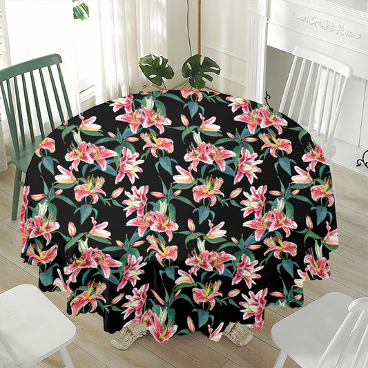 Watercolor Tropical Lily Pattern Print Waterproof Round Tablecloth