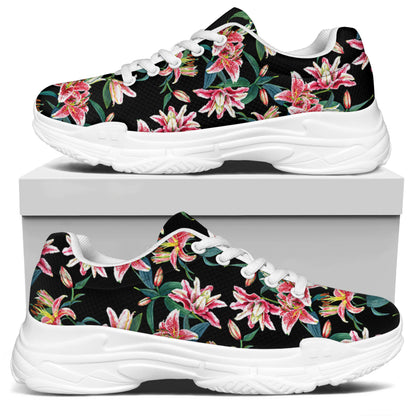 Watercolor Tropical Lily Pattern Print White Chunky Shoes