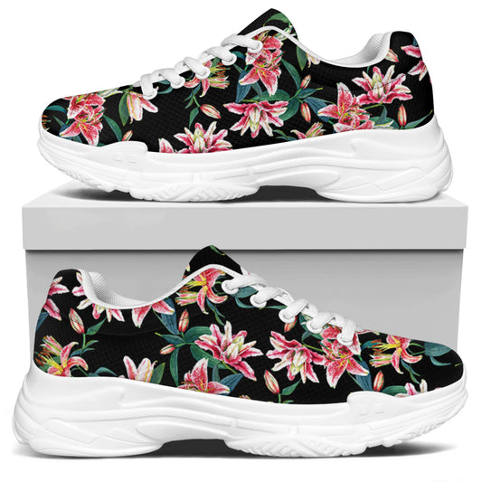 Watercolor Tropical Lily Pattern Print White Chunky Shoes