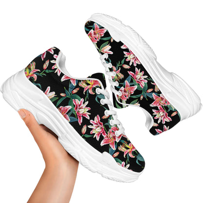 Watercolor Tropical Lily Pattern Print White Chunky Shoes