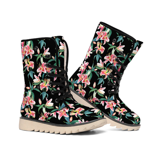 Watercolor Tropical Lily Pattern Print Winter Boots
