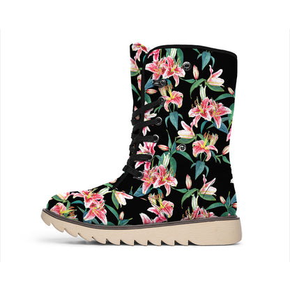 Watercolor Tropical Lily Pattern Print Winter Boots