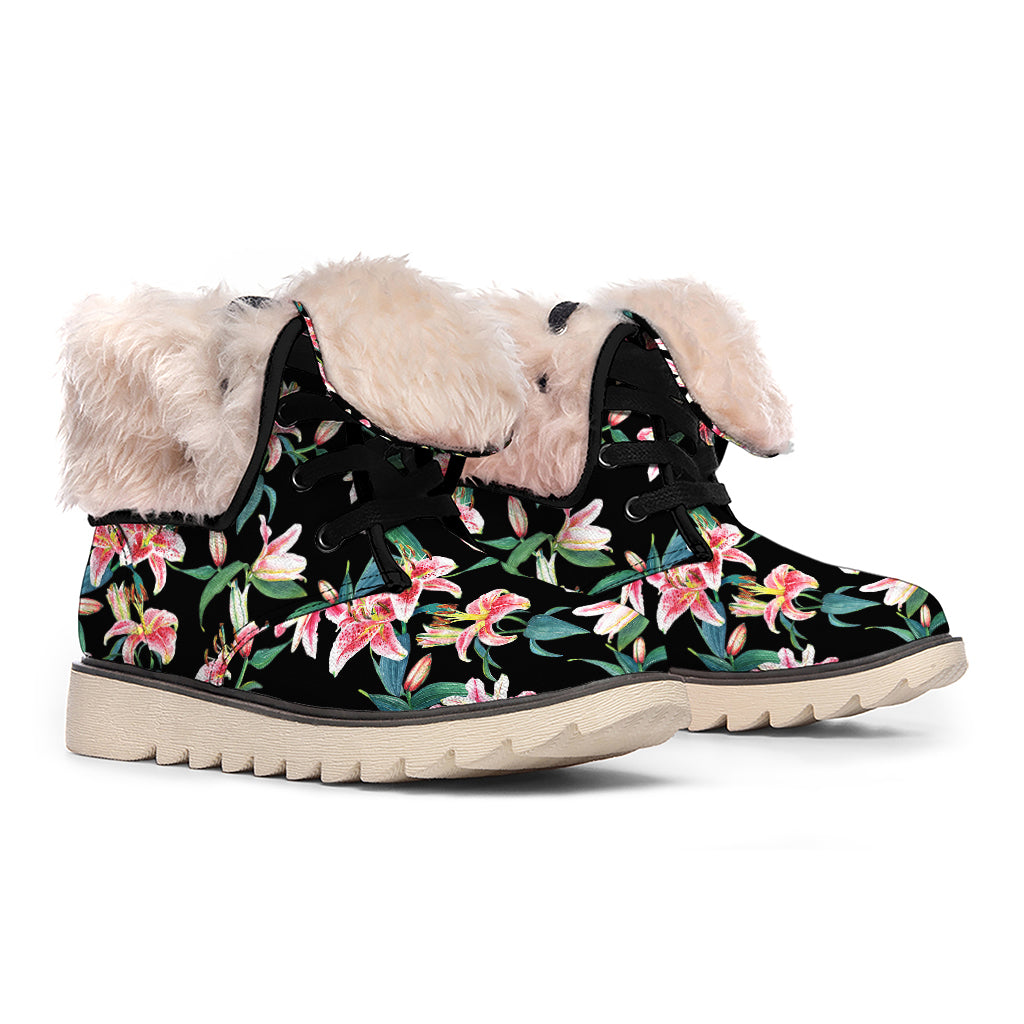 Watercolor Tropical Lily Pattern Print Winter Boots