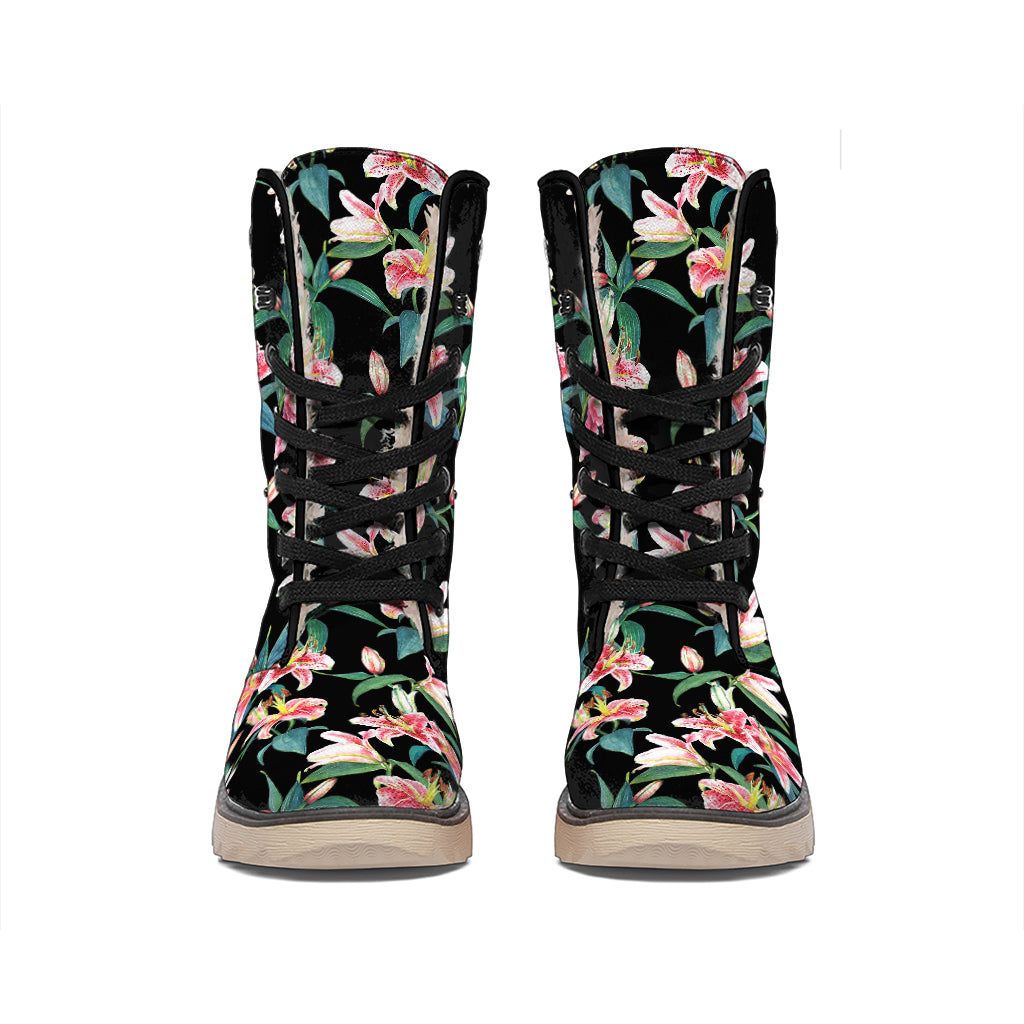Watercolor Tropical Lily Pattern Print Winter Boots