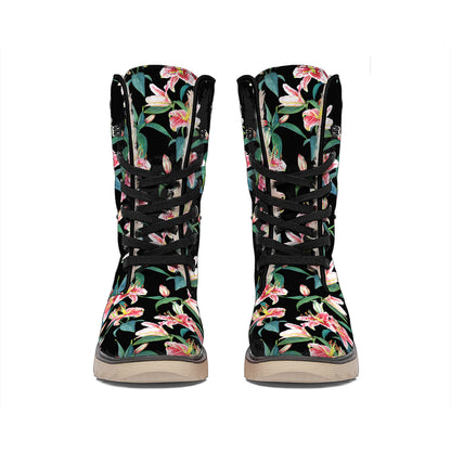 Watercolor Tropical Lily Pattern Print Winter Boots