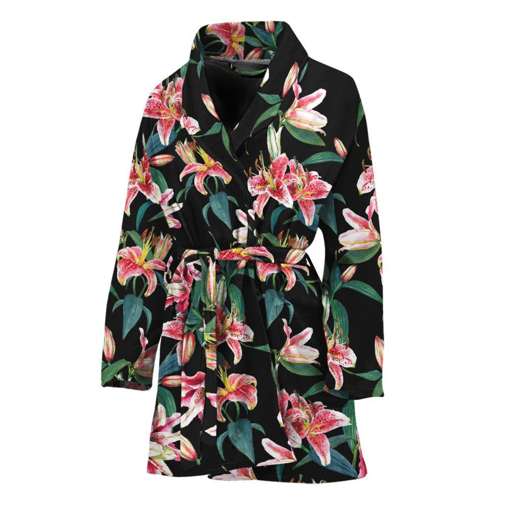 Watercolor Tropical Lily Pattern Print Women's Bathrobe