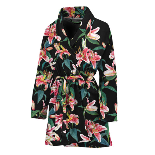 Watercolor Tropical Lily Pattern Print Women's Bathrobe