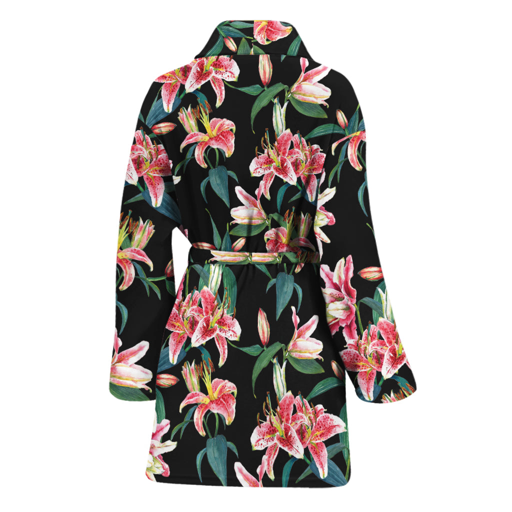 Watercolor Tropical Lily Pattern Print Women's Bathrobe