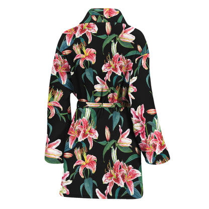 Watercolor Tropical Lily Pattern Print Women's Bathrobe