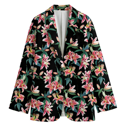 Watercolor Tropical Lily Pattern Print Women's Blazer