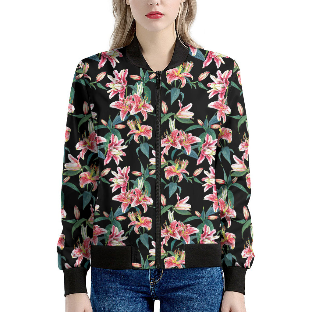 Watercolor Tropical Lily Pattern Print Women's Bomber Jacket