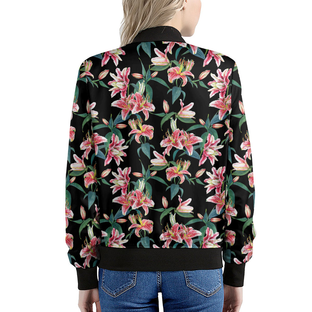 Watercolor Tropical Lily Pattern Print Women's Bomber Jacket