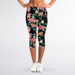 Watercolor Tropical Lily Pattern Print Women's Capri Leggings